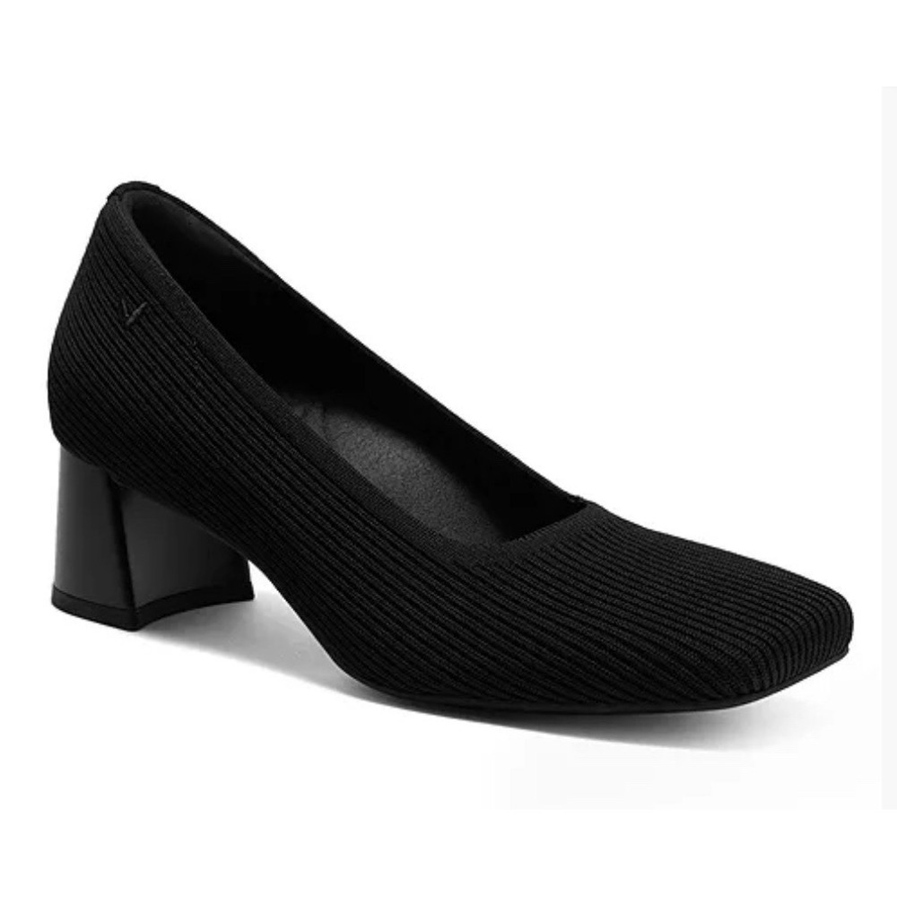 VIVAIA Margot Black Knit Square Toe Chunky Heels Pumps Size 43 US-11.5 New